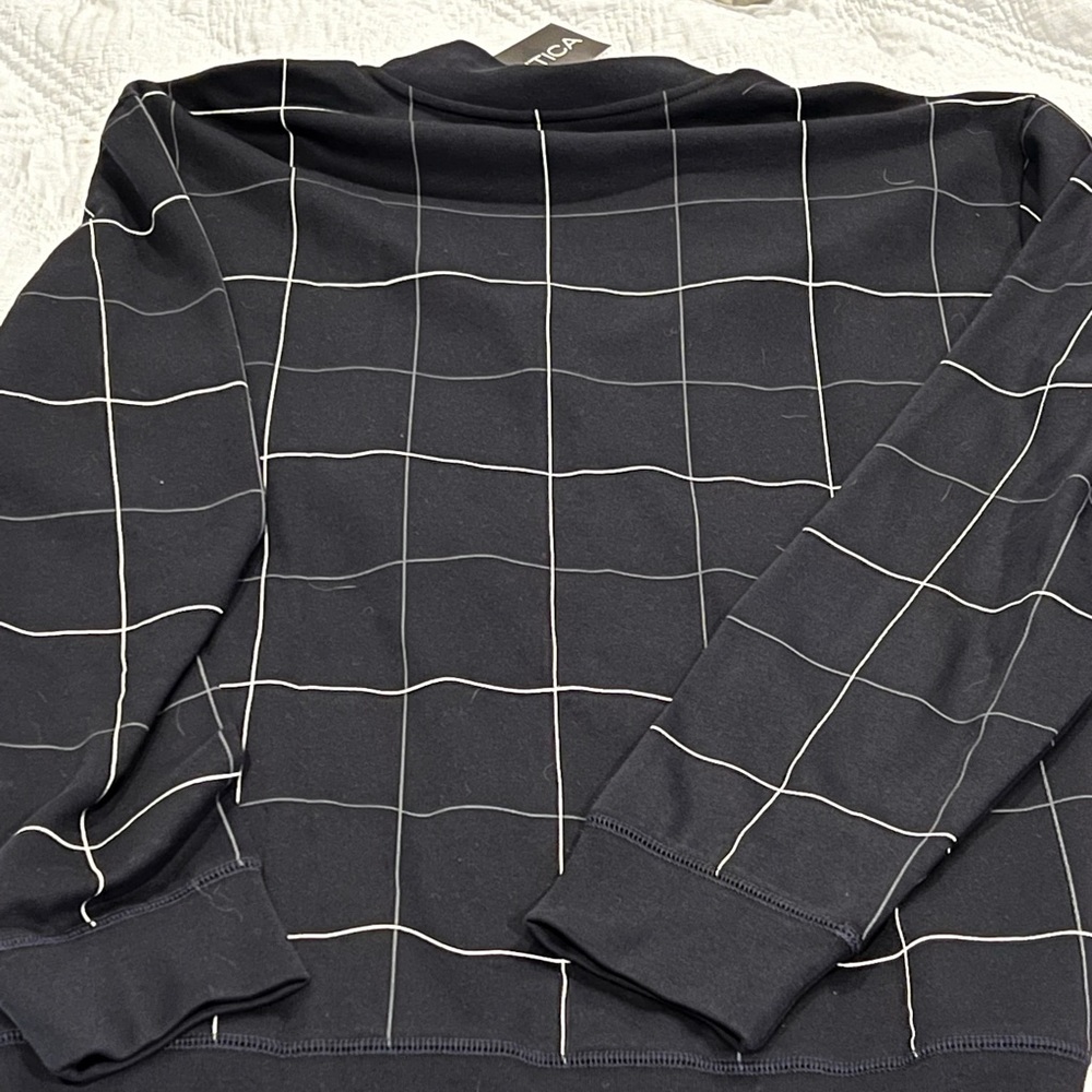 MENS NAVY PLAID ZIP UP SWEATER - Picture 2 of 5